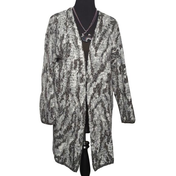 Lucky Brand Womens L Open Front Cardigan Gray Wool Blend Knit Sweater Coat - Picture 1 of 13